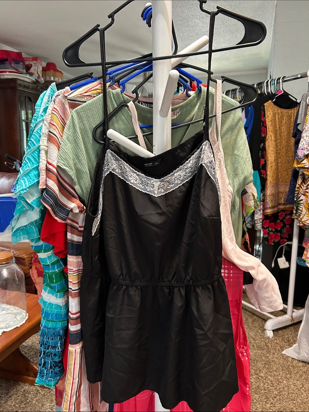 SHEIN Black Lace-Trim Satin Camisole Size 2XL